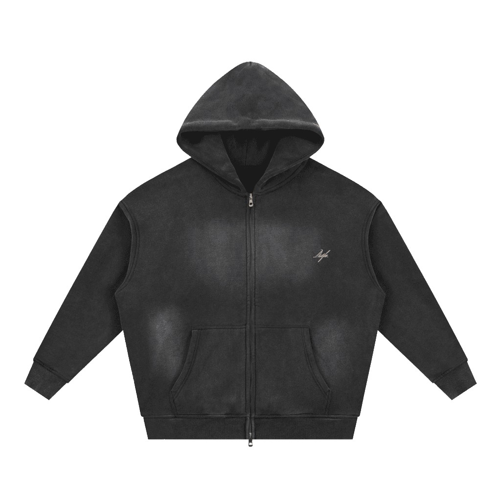 PR-09 sunfade two-way zipper boxy fleece hoodie, front